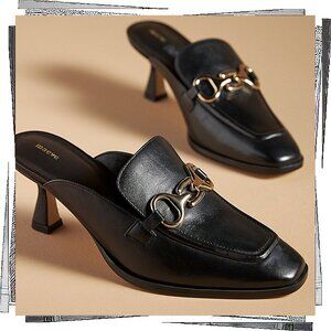 Black Loafer Heeled Mules w Gold Hardware (7) by Maeve